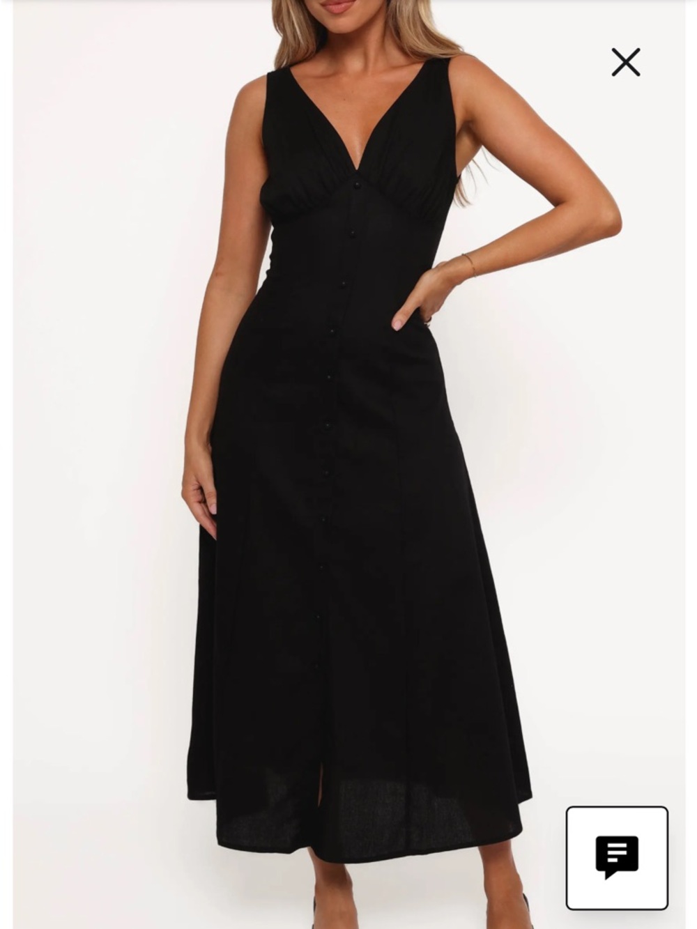 Petal & Pup Barbara Black Button-Front V-Neck Midi/Maxi Dress
